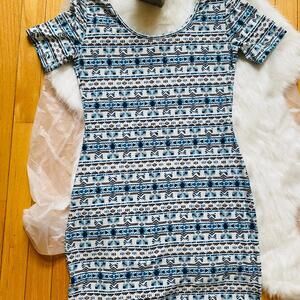 Mudd Blue and White Flutter Sleeve Bodycon Midi Dress